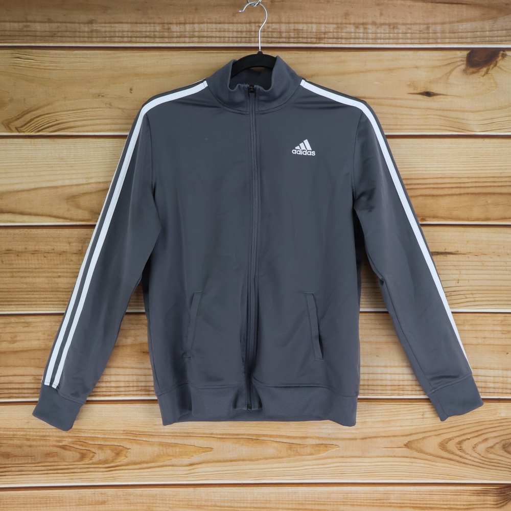 Adidas Activewear Jacket Kids Unisex Size L Gray 100% Polyester Pockets